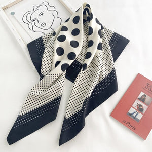 Women Luxury Brand Silk Satin Square Plaid Print Scarf for Neck Tie, Hair Band, Hijab Shawl