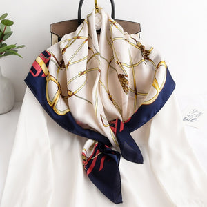 Écharpe carrée à carreaux en satin de soie de marque de luxe pour femmes pour cravate, bandeau de cheveux, châle Hijab