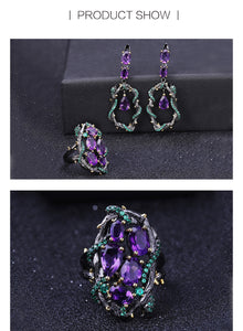 Women's 925 Sterling Silver, 58Ct Natural Amethyst Gemstone Earrings & Rings