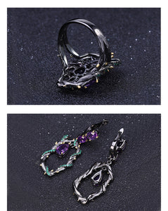 Women's 925 Sterling Silver, 58Ct Natural Amethyst Gemstone Earrings & Rings