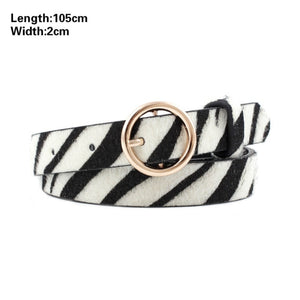 Women Animal Print Thin PU Leather Waist Belt Gold Ring Buckle Belts