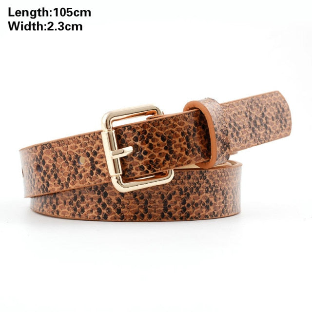 Ceinture en cuir PU mince à imprimé animal pour femmes Ceintures à boucle en or