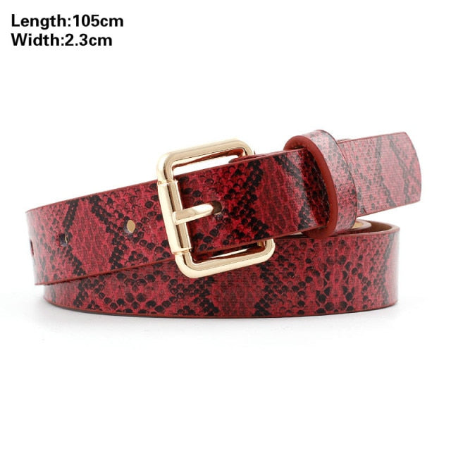 Women Animal Print Thin PU Leather Waist Belt Gold Ring Buckle Belts