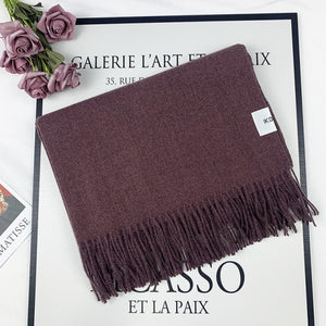 Femmes Chaud Épais Cachemire Solide Couleur Écharpe Multi-fonction Pashmina Châles Wraps Bandana avec Gland