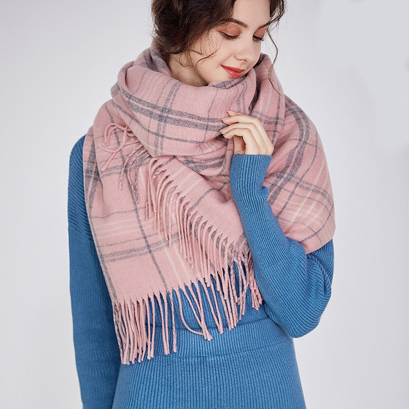 Women Woven Thick Warmer Scarf long double-sided Wool Fragrance Shawl with tassels