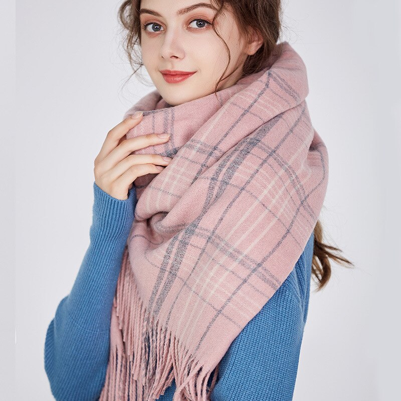 Women Woven Thick Warmer Scarf long double-sided Wool Fragrance Shawl with tassels