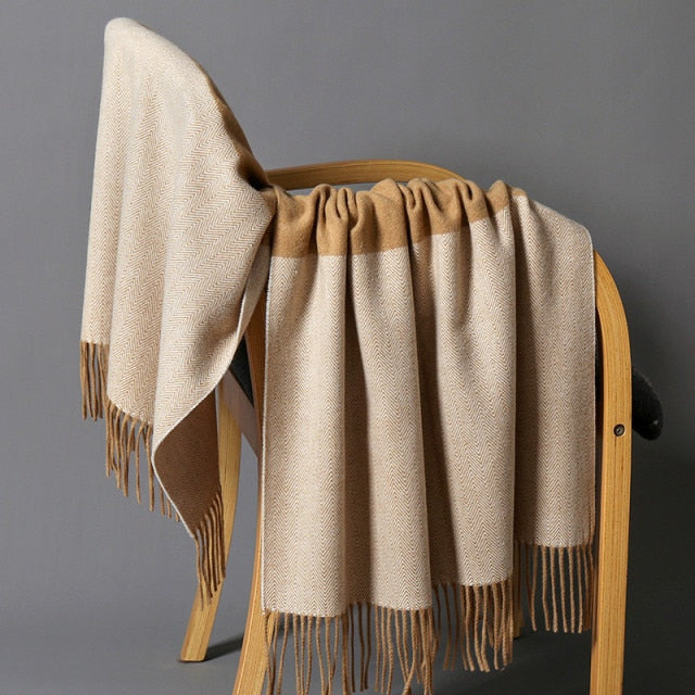 Women Woven Thick Warmer Scarf long double-sided Wool Fragrance Shawl with tassels