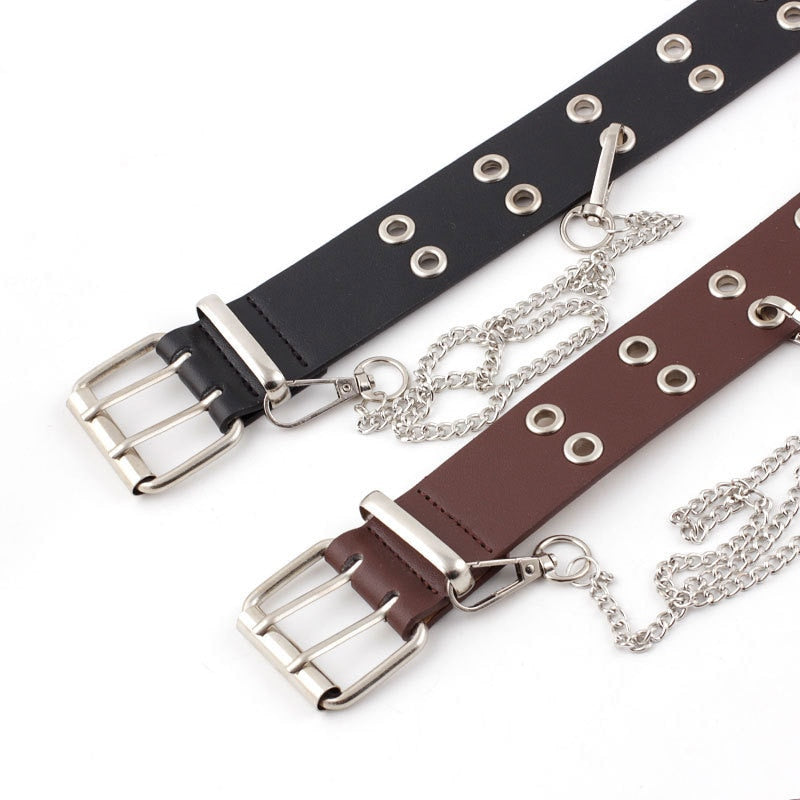 Unisex Harajuku Leather Belts (+Punk Chain)