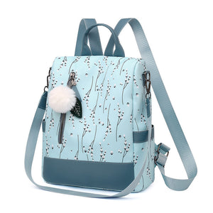 Women Casual Floral Print Waterproof Anti-theft Shoulder Book Bag Backpack