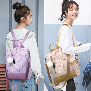 Women Casual Floral Print Waterproof Anti-theft Shoulder Book Bag Backpack