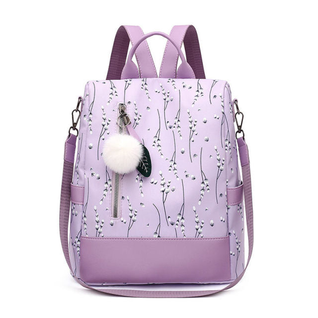 Women Casual Floral Print Waterproof Anti-theft Shoulder Book Bag Backpack