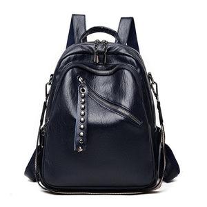 Women Casual Leather Large Capacity Shoulder Bag Travel Book Bag Backpack