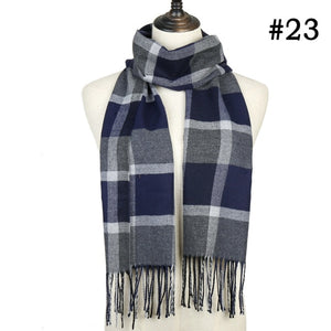 Unisex Warm Striped Print Cashmere Scarf Pashmina Multifunction Neck Warps with Tassel Shawls