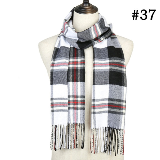 Unisex Warm Striped Print Cashmere Scarf Pashmina Multifunction Neck Warps with Tassel Shawls