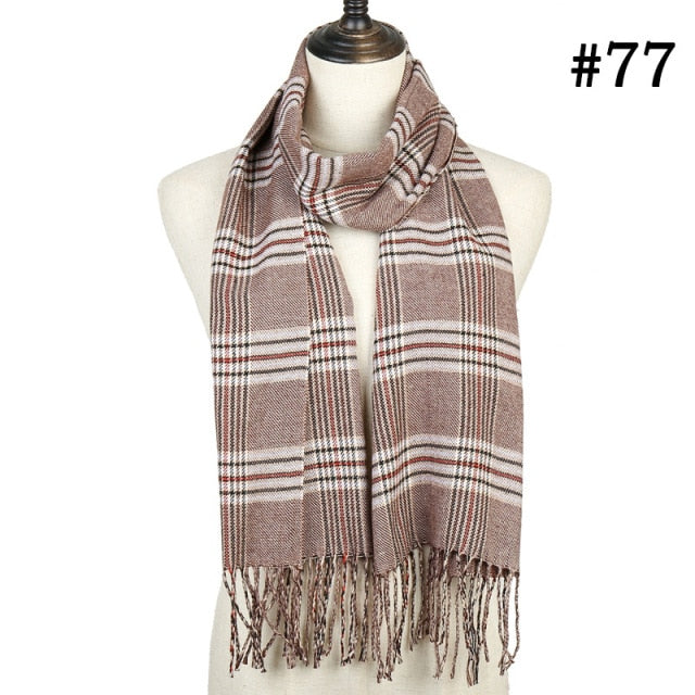 Unisex Warm Striped Print Cashmere Scarf Pashmina Multifunction Neck Warps with Tassel Shawls