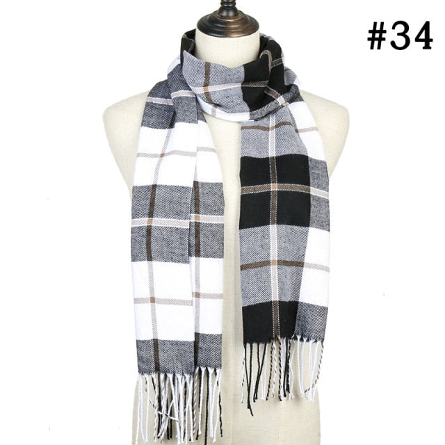 Unisex Warm Striped Print Cashmere Scarf Pashmina Multifunction Neck Warps with Tassel Shawls