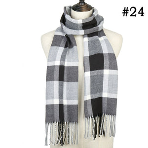 Unisex Warm Striped Print Cashmere Scarf Pashmina Multifunction Neck Warps with Tassel Shawls