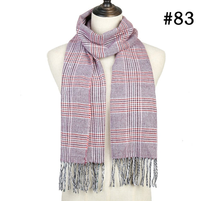 Unisex Warm Striped Print Cashmere Scarf Pashmina Multifunction Neck Warps with Tassel Shawls