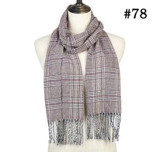 Unisex Warm Striped Print Cashmere Scarf Pashmina Multifunction Neck Warps with Tassel Shawls