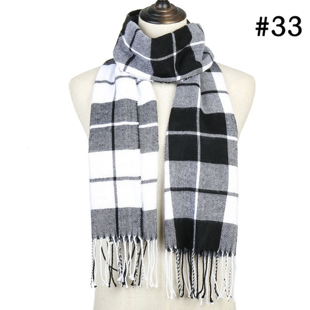 Unisex Warm Striped Print Cashmere Scarf Pashmina Multifunction Neck Warps with Tassel Shawls