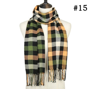 Unisex Warm Striped Print Cashmere Scarf Pashmina Multifunction Neck Warps with Tassel Shawls