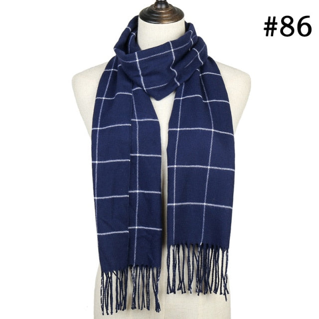 Unisex Warm Striped Print Cashmere Scarf Pashmina Multifunction Neck Warps with Tassel Shawls