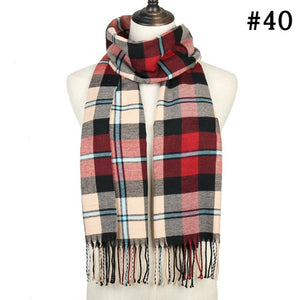 Unisex Warm Striped Print Cashmere Scarf Pashmina Multifunction Neck Warps with Tassel Shawls