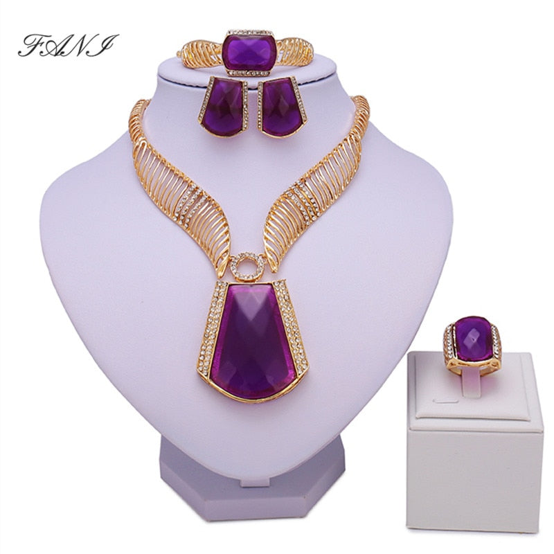 Women Exquisite Dubai Gold Colorful Jewelry Set African Beads Costume Design