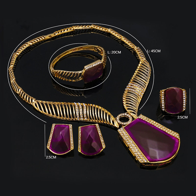 Women Exquisite Dubai Gold Colorful Jewelry Set African Beads Costume Design